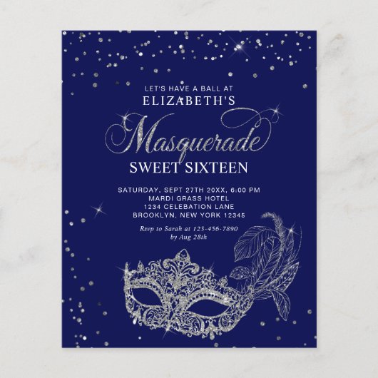 BUDGET Blau Silber Foto Maskenball Sweet 16 (Vorderseite)