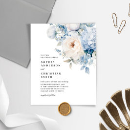 Budget Blau & Weiß Blume Hochzeitseinladung