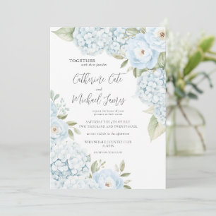 Budget Blaue Hortensien Elegante Florale Hochzeit Einladung