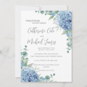 Budget Blaue Hortensien Florale Elegante Hochzeit Einladung (Vorderseite)