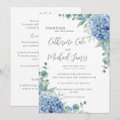 Budget Blaue Hortensien Florale Elegante Hochzeit Einladung (Vorne/Hinten)