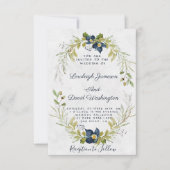 Budget Blauer Blumenrahmen Hochzeitseinladung Einladung (Vorderseite)