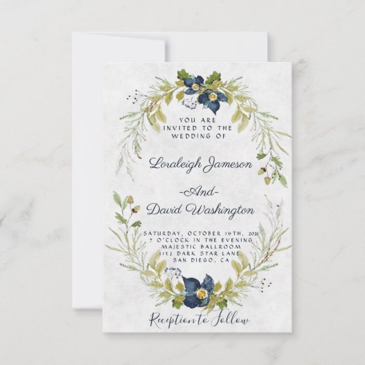 Budget Blauer Blumenrahmen Hochzeitseinladung Einladung (Vorderseite)