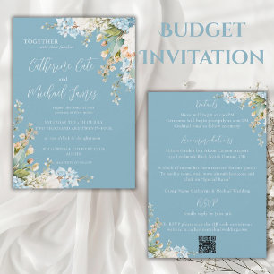 Budget Blaues Florales Hydrangea Elegantes Hochzei Einladung