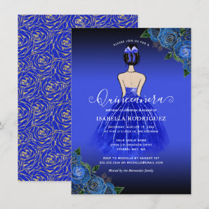 Budget Blaues Prinzessinnen-Gold Quinceañera-Einla Mitteilungskarte