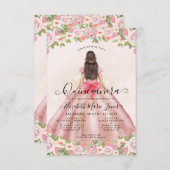 Budget Bloral Pink Gold Princess Quinceanera Mitteilungskarte (Vorne/Hinten)