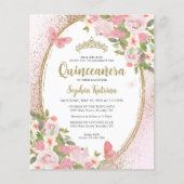 Budget Bloral Rosa Gold Tiara Quinceañera Flyer (Vorne)