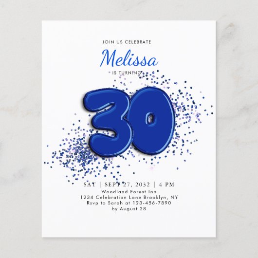 BUDGET Blue 30. Balloons Confetti Erwachsene Gebur (Vorderseite)