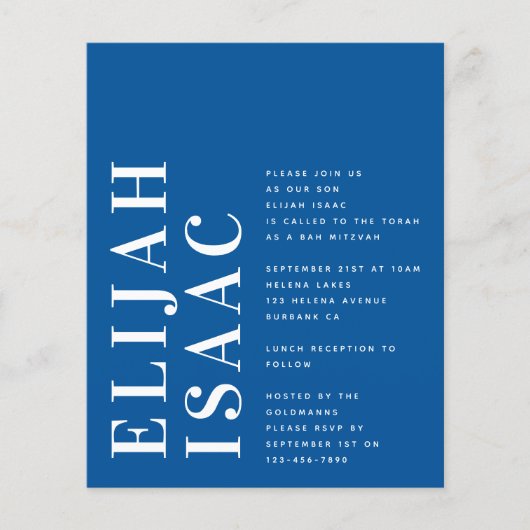Budget Blue Bah Mitzvah Einladung (Vorderseite)