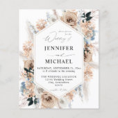Budget Blue & Beige Boho Floral Wedding Flyer (Vorne)