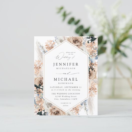 Budget Blue & Beige Boho Floral Wedding V2 LN (Stehend Vorderseite)