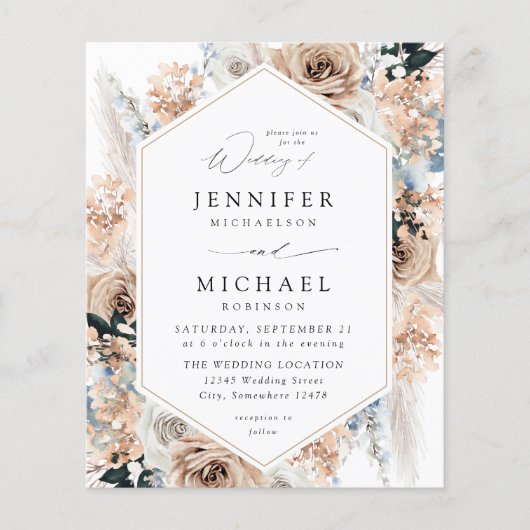Budget Blue & Beige Boho Floral Wedding V2 LN (Vorderseite)