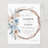 Budget Blue & Beige Boho Floral Wreath Wedding B (Vorderseite)