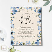 Budget Blue Beige Floral Bridal Brunch Einladung