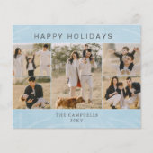 Budget Blue Botanic 5 Foto Collage Holiday Card (Vorderseite)