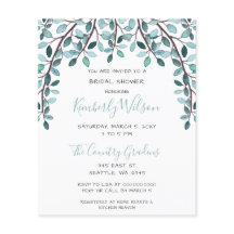 Budget Blue Botanical Bridal Dusche Einladung