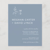 Budget Blue Botanical Monogram Wedding Einladung (Vorderseite)