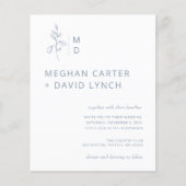 Budget Blue Botanical Monogram Wedding Einladung (Vorderseite)