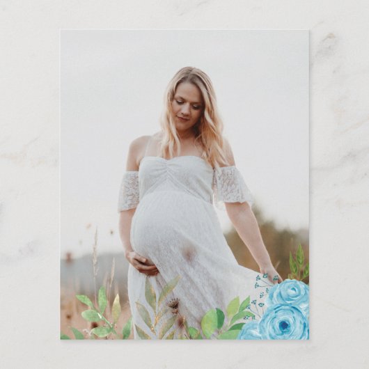 Budget Blue Boy Bear Floral Baby Dusche Einladung (Rückseite)