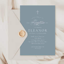 Budget Blue Boy Elegant Cross Kalligraphie Taufe Einladung