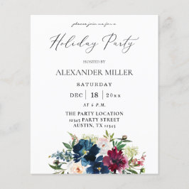 Budget Blue, Burgund & White Floral Holiday Party Flyer