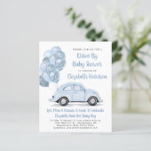 Budget Blue Car Drive by Baby Dusche Einladung (Stehend Vorderseite)