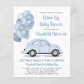 Budget Blue Car Drive by Baby Dusche Einladung (Vorderseite)