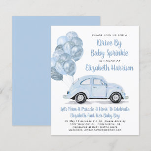 Budget Blue Car Drive by Baby Sprinkle Einladung