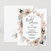 Budget Blue Champagne Floral Brautparty Einladung (Vorne/Hinten)