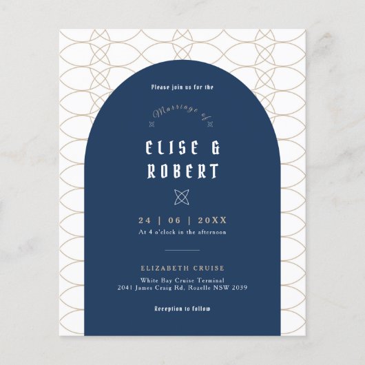 BUDGET Blue Classic Retro Wedding Einladung Flyer (Vorne)