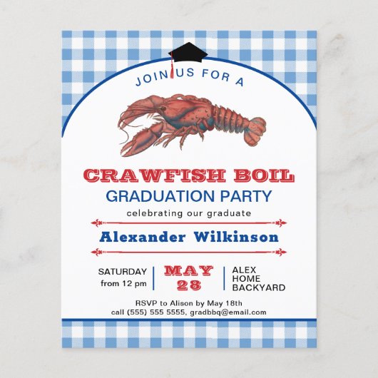 BUDGET Blue Crawfish Boil GRAD Party Einladung (Vorderseite)