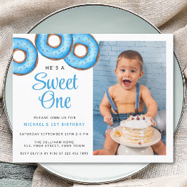Budget Blue Donut Foto Boy's 1. Geburtstag Einladu