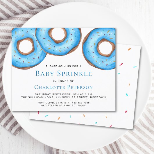 Budget Blue Donuts Boy Baby Sprinkle Einladung