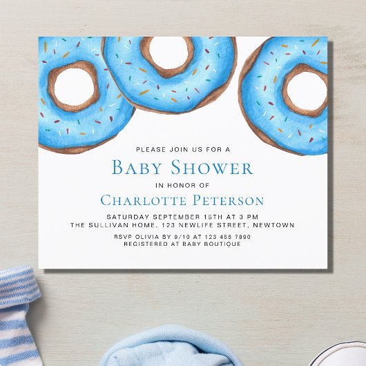 Budget Blue Donuts Boy's Baby Shower Einladung