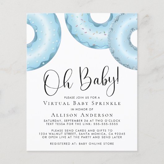 Budget Blue Donuts Virtual Baby Sprinkle Einladung (Vorderseite)