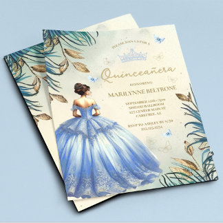 Budget Blue Dress Butterfly Quinceañera Einladung