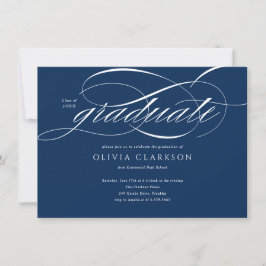 Budget Blue Elegant Script Foto Graduation Party Einladung