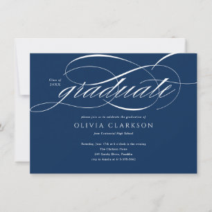 Budget Blue Elegant Script Foto Graduation Party Einladung