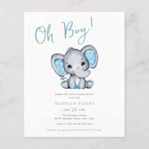 Budget Blue Elephant Baby Boy Dusche Einladung