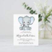 BUDGET Blue Elephant Baby Dusche Einladung (Stehend Vorderseite)