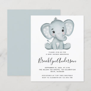 BUDGET Blue Elephant Baby Dusche Einladung