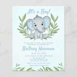 Budget Blue Elephant Boy Baby Dusche Einladung Flyer