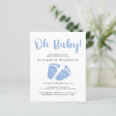 Budget Blue Feet Boy Baby Dusche Einladung (Stehend Vorderseite)