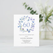 Budget Blue Floral 60. Geburtstag Einladung (Stehend Vorderseite)