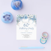Budget Blue Floral 60. Geburtstag Einladung Flyer (Einzeln)