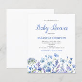 Budget Blue Floral Boy Baby Dusche Einladung (Vorne/Hinten)