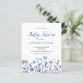 Budget Blue Floral Boy Baby Dusche Einladung (Stehend Vorderseite)