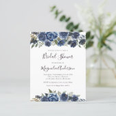 Budget Blue Floral Bridal Dusche Einladung (Stehend Vorderseite)