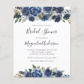 Budget Blue Floral Bridal Dusche Einladung (Vorderseite)