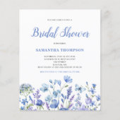 Budget Blue Floral Bridal Dusche Einladung (Vorderseite)